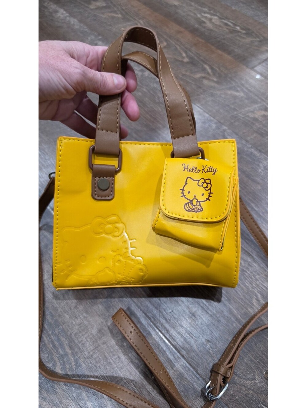 Hello Kitty Yellow Faux Leather Mini Handbag with Brown Handles and Bonus Charm